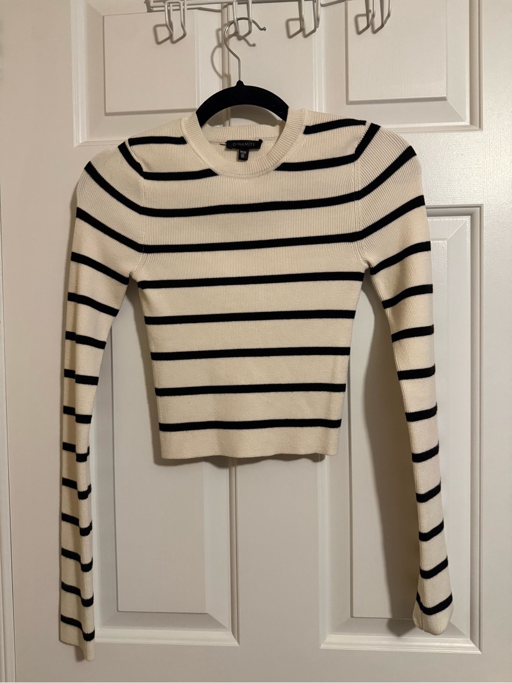 Dynamite Cream and Black Striped Fitted Sweater